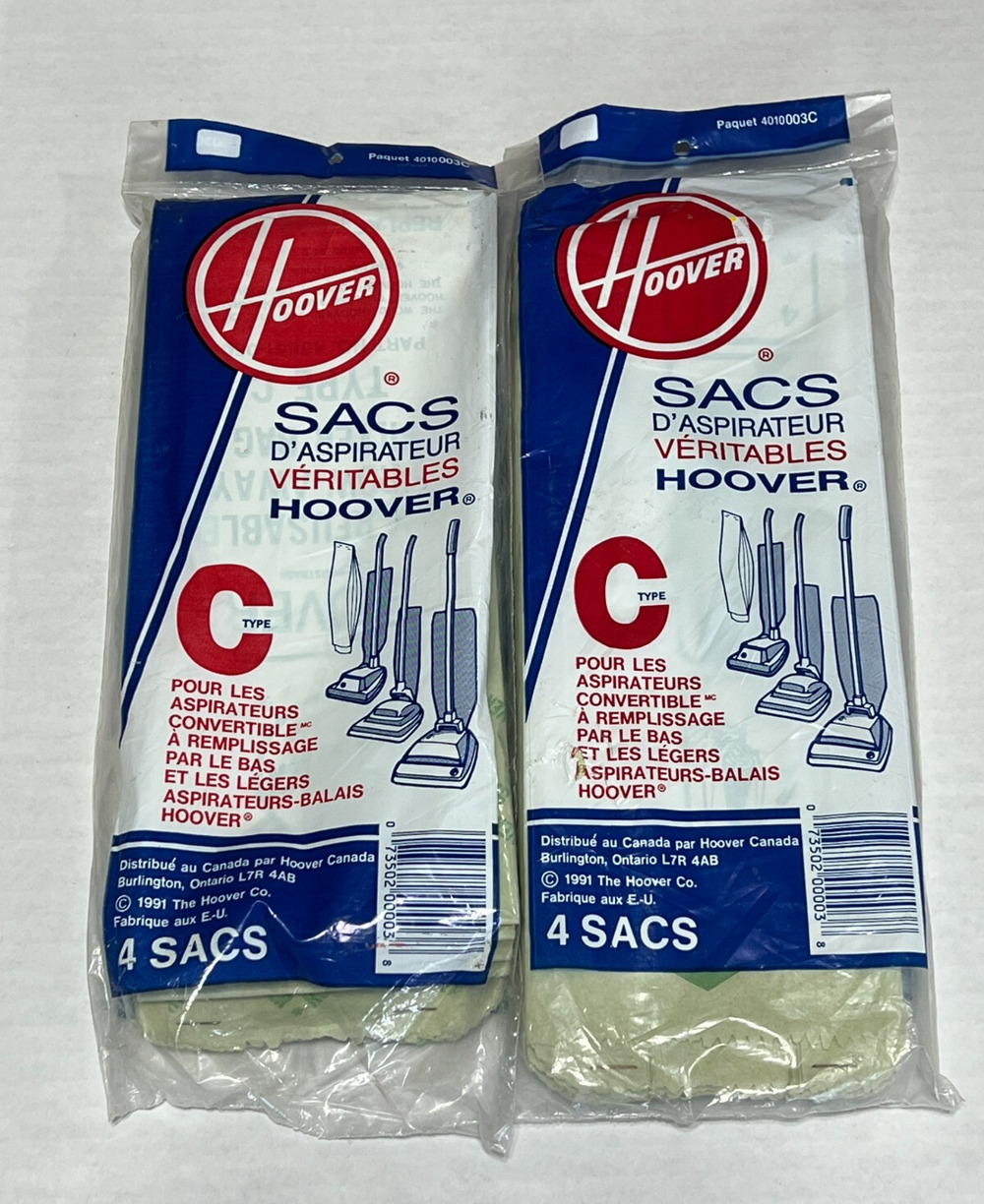 2 Packs Genuine HOOVER C Type Vacuum Bags 8 Bottom Fill Lightweight Upright New